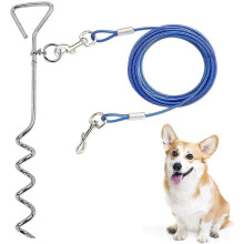 Dog Tie Out Cable and Stake, Heavy Duty Cable with Spring, for Yard, Camping, for Medium Large Dogs Up to 125 lbs-5m Steel Wire Rope 5M-G