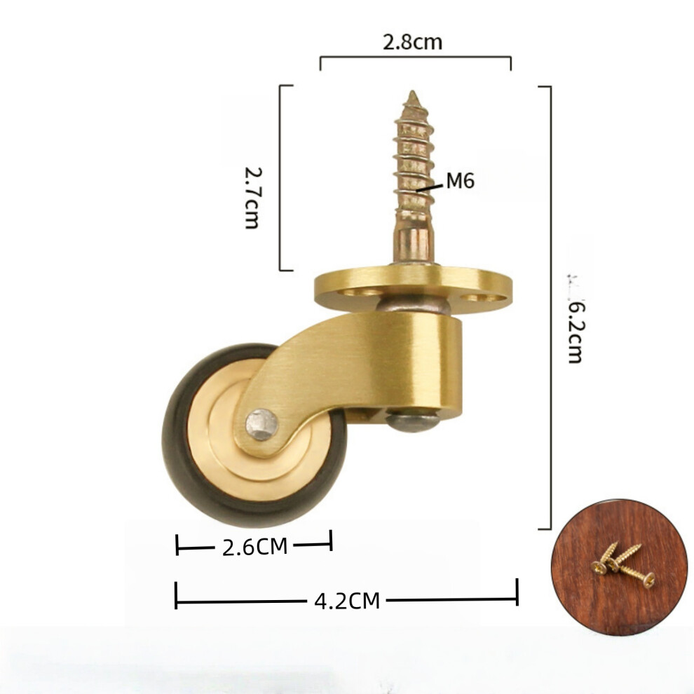 2024 Solid Brass Furniture Casters, Old Style Rubber Swivel Wheels, Wheel Diameter 26Mm, Load Capacity 150Kg, With Threaded Stem, Suitable For Pian 9408048605309