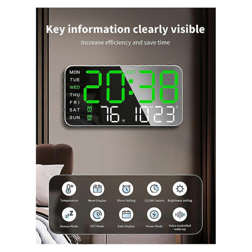 8.4In Large Digital Wall Clock,Led Alarm Clock with Digits,Green_M 1