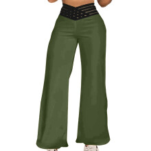 Women's casual straight-leg wide-leg trousers with-Green L