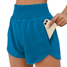 Women's Athletic Shorts High  Running Short Pocket-Sky Blue XL
