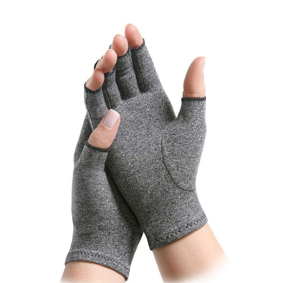 Grey Copper Infused Arthritis Compression Gloves For Pain Relief, Fingerless Design For Joint Support