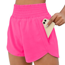 Women's Athletic Shorts High  Running Short Pocket-Pink XXXL