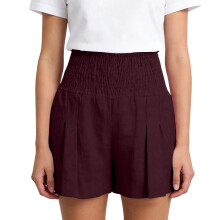 Linen Shorts for Women Casual High Wide Leg Beach-Purple M
