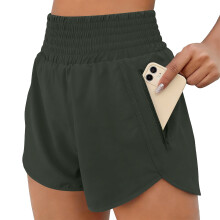 Women's Athletic Shorts High Running Short Pocket-Army Green M