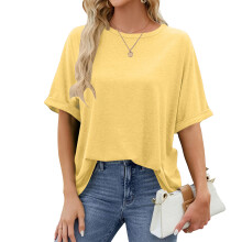 Übergroßes Damen-T-Shirt, lässiges, kurzärmliges,-Gelbes L