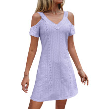 Womens V Neck Dress Short Sleeve Off Shoulder-lightpurple L