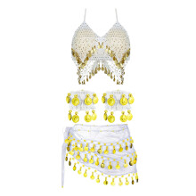 Indian Dance Outfit With Long Fringe And Shining Waist-White os