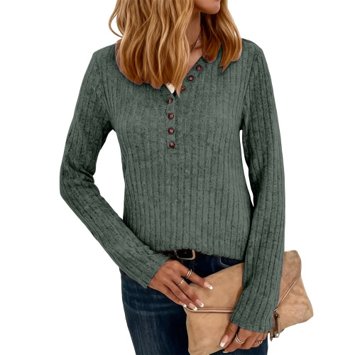 Womens Vintage Knit Tops Babydoll Pullover Button Down-Red M 1