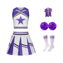 Classical Cheerleading Dress Set Stripe Cheerleader-Purple 120