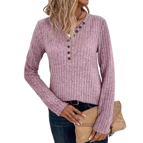 Womens Vintage Knit Tops Babydoll Pullover Button Down-Pink M