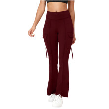 Women's Cargo Pants High Waist Fashion Flared-Burgundy M