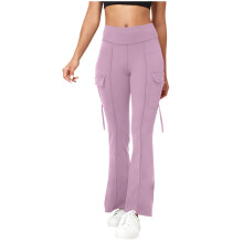 Women's Cargo Pants High Waist Fashion Flared Elastic-Purple XL