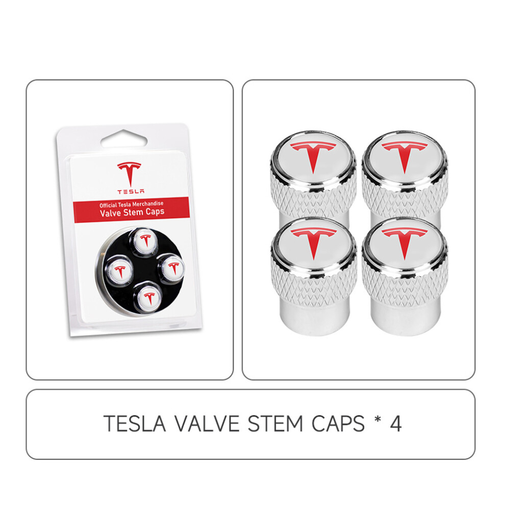 ( - Tesla) 4Pcs Car Tyre Valve Caps Emblem Multi-Fit Car Tire Valve Stem Dust Covers Silver 4069369474460