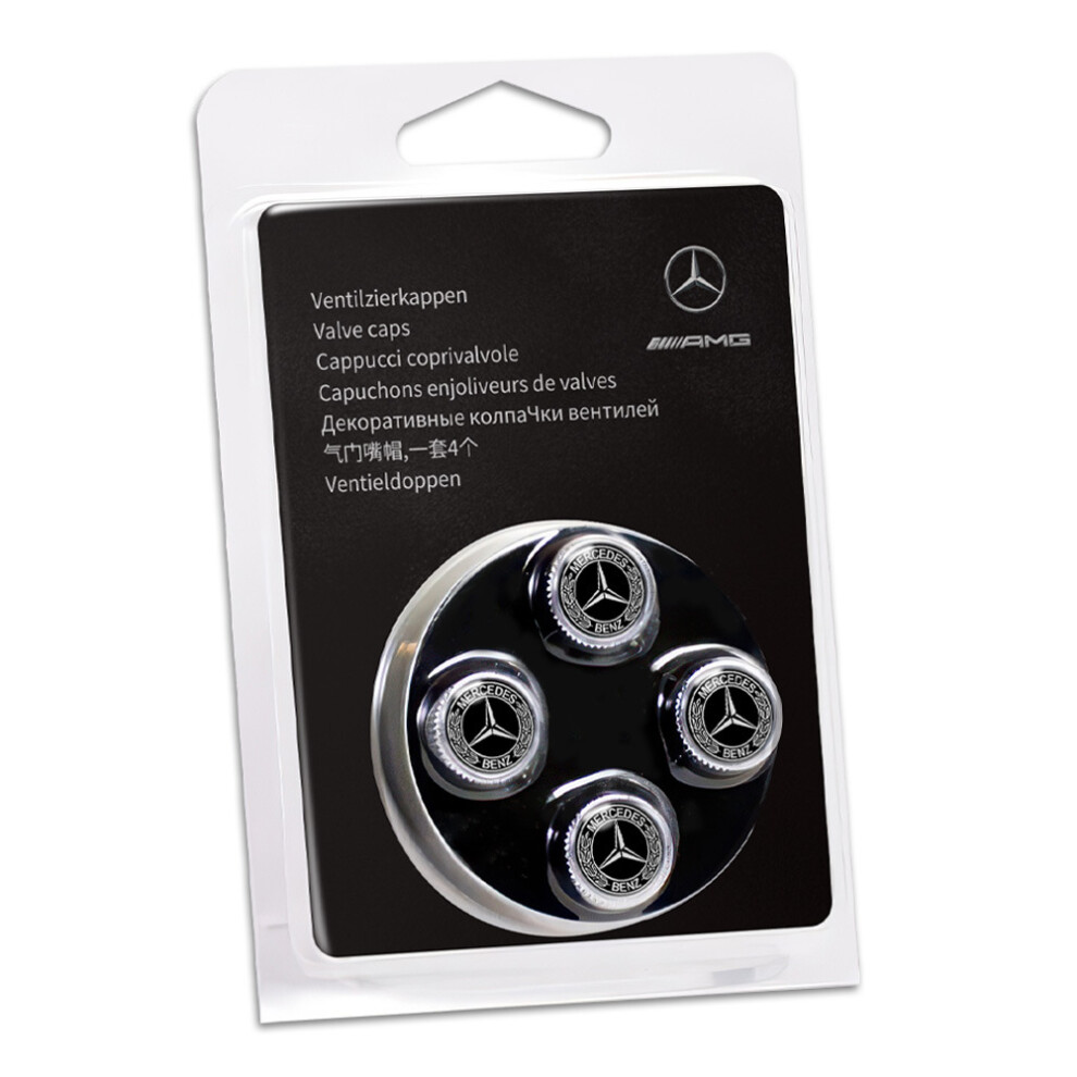 ( - Mercedes-Benz (Laurel Wreath Logo)) 4Pcs Car Tyre Valve Caps Emblem Multi-Fit Car Tire Valve Stem Dust Covers Silver 4069369474354