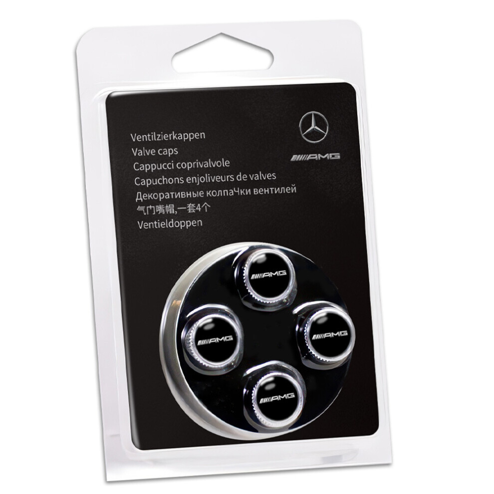 ( - Amg) 4Pcs Car Tyre Valve Caps Emblem Multi-Fit Car Tire Valve Stem Dust Covers Silver 4069369474347