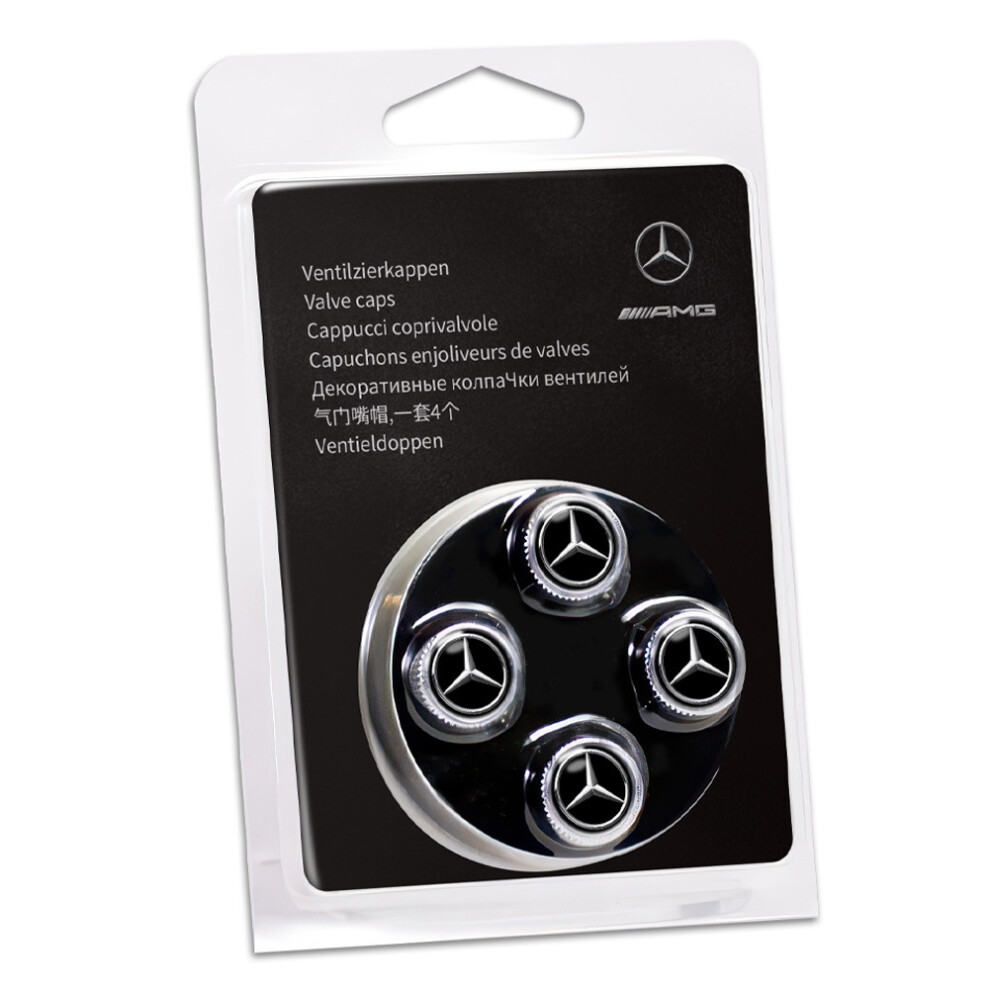( - Mercedes-Benz Single Logo) 4Pcs Emblem Car Tire Valve Stem Caps Multi-Fit Tyre Valve Dust Protectors Black 4069369475368