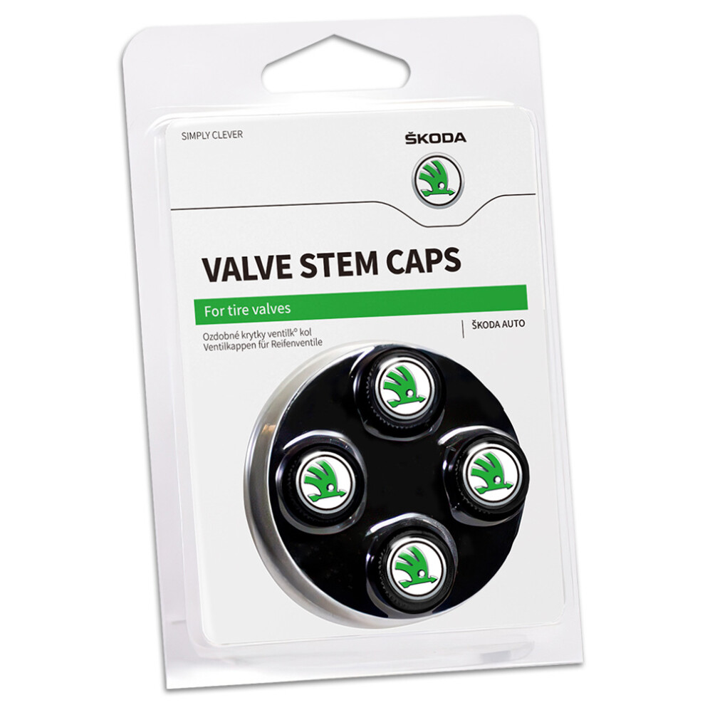 ( - Skoda) 4Pcs Car Tyre Valve Caps Emblem Multi-Fit Car Tire Valve Stem Dust Covers Black 4069369474644