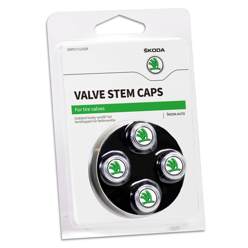 ( - Skoda) 4Pcs Car Tyre Valve Caps Emblem Multi-Fit Car Tire Valve Stem Dust Covers Silver 4069369474446
