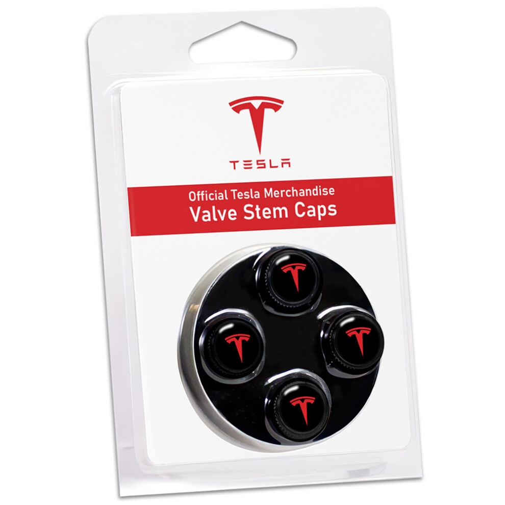 ( - Tesla) 4Pcs Emblem Car Tire Valve Stem Caps Multi-Fit Tyre Valve Dust Protectors Black 4069369475467