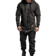 (2XL, Dark Grey) Men Onesie Hoodie Zip Jumpsuit Winter Casual Hooded Romper Playsuit
