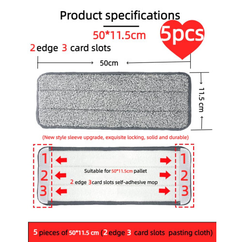Microfiber Mop Pads 5 Pack Gray, Reusable Flat Mop Replacement Pads 50x11.5cm with Secure Pocket Design 1