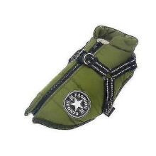 (3XL, Green) Large Pet Dog Jacket With Harness Winter Warm Dog Clothes Waterproof