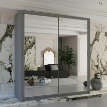 (203cm Grey) Chicago Sliding Double Mirror Door Wardrobe