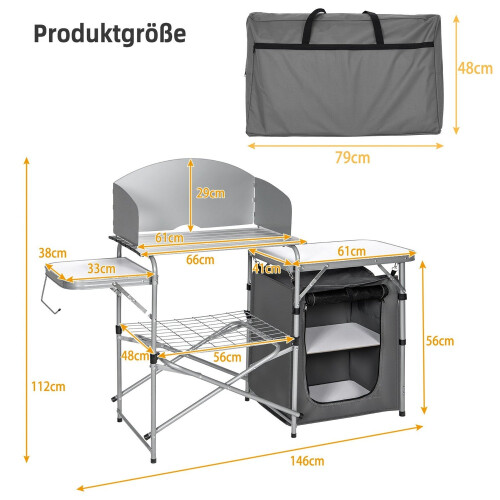 Portable Folding Camping Kitchen with Windshield & Storage