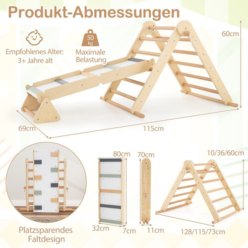 3-in-1 Climbing Frame: Triangle, Ladder & Rocker, Foldable Wood 1