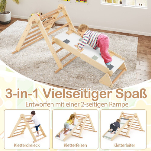 3-in-1 Climbing Frame: Triangle, Ladder & Rocker, Foldable Wood 2