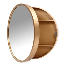 Gold Round Bathroom Medicine Cabinet with Mirror, Wall Mounted Wooden Design for Modern Home Decor