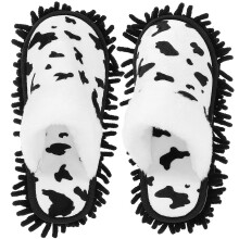 Chenille Mop Slippers with Detachable Washable Covers, Cow Pattern Cleaning Shoes for Hardwood Floors