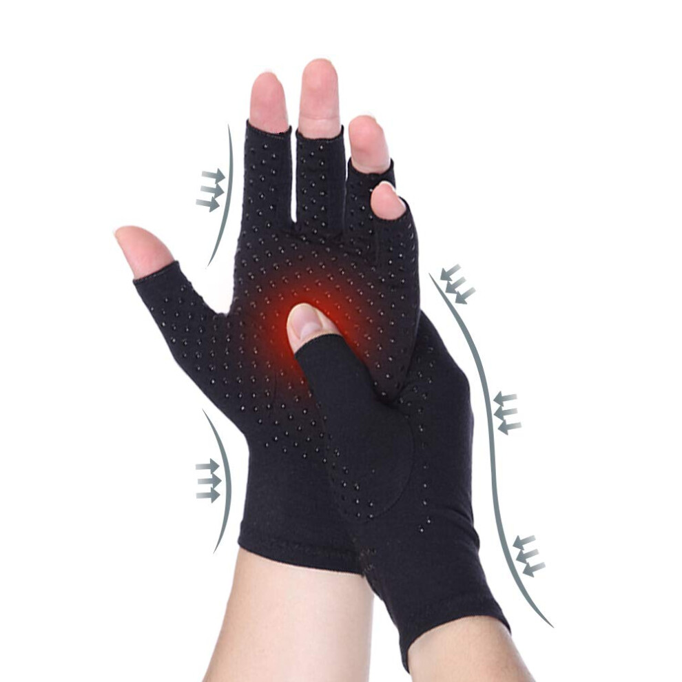 Black Arthritis Compression Gloves With Antislip Grip Dots For Pain Relief And Carpal Tunnel Support,