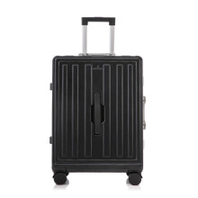 22 Inch Aluminum Frame Travel Suitcase Black Large Capacity Luggage Trolley Case with Password Lock