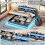 (180cm*200cm) Double Upholstered Ottoman Bed  Frame  with LED USB Storage, No Box Spring Needed(No Mattress) 3