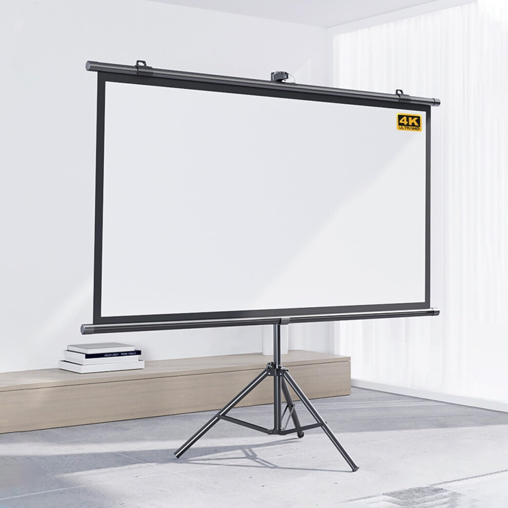 60 Inch Projector Screen With Stand, 4K Hd Foldable Portable Screen, Adjustable Tripod For Indoor Outdoor Home Theater White 9330225417514