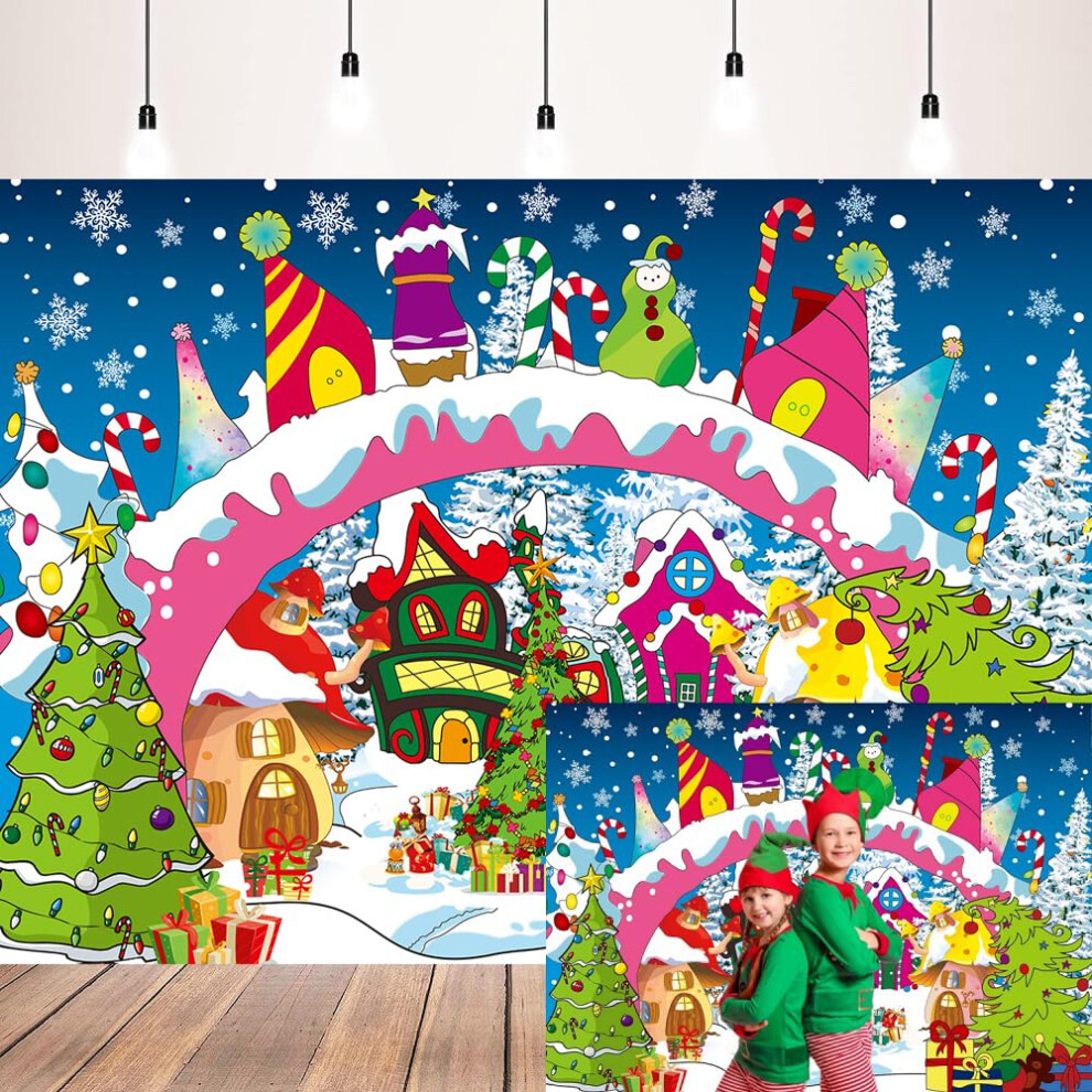 8X6ft Christmas Village Backdrop For Photography, Vinyl Winter Holiday Photo Background For Family Party Decoration 9771547939252