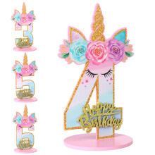 Unicorn Birthday Centerpiece Number 4 for Girls, Bright Wooden Unicorn Table Decor, Photo Prop