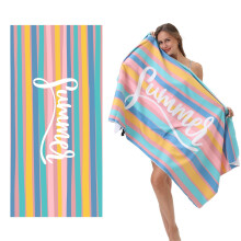 Oversized Sand Microfiber Beach Towel 63x31 Quick Dry Lightweight for Travel Pool Yoga Women Colorful Stripes