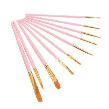 Watercolor Brush Set 10pcs Pink DualTip Nylon Brushes with Ergonomic Wooden Handle for Artists and Beginners