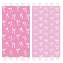 2 Pack Pink Turkish Cotton Beach Towels 30x60 Soft Absorbent with Coquettish Bow and Tassel Edges