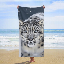 Oversized Sand Beach Towel Quick Dry Velvet Texture Soft Absorbent Pool Towel Blue Eyed Snow Leopard