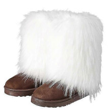 (41, White) Snow Boots for Women Furry Boots Winter Fluffy Faux Fur Boots