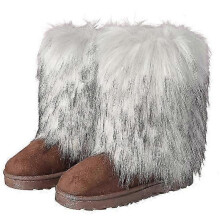 (44, Gray) Snow Boots for Women Furry Boots Winter Fluffy Faux Fur Boots