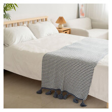 Knitted Gray Bed Runner with Tassels for Queen Bed, Soft Durable Fabric, Modern Decorative Scarf