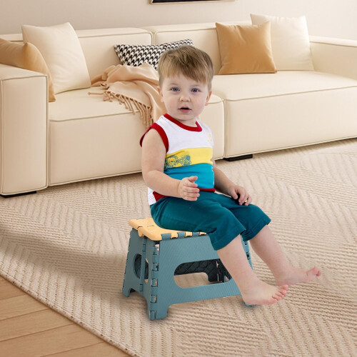 Blue Folding Step Stool for Kitchen and Bathroom, Waterproof Portable Shower Chair with Handle 2