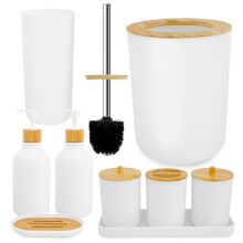 White Bathroom Accessories Set, Complete Modern Bathroom Set with Soap Dispenser, Toothbrush Holder, Trash Can and Tray for Home and Hotel
