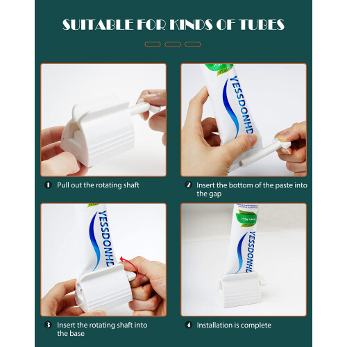 2 Pcs Toothpaste Squeezer and Tube Roller with Smooth Rotating Handle, AntiSlip Base, Waste Use 1