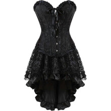(L, Black819) Szivyshi Women's Overbust Sweetheart Lace Up Plastic Bones Corset Bustier Top
